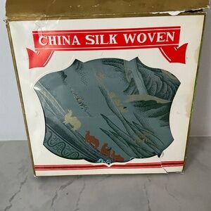 New - Beautiful Vintage Silk Square Tapestry Tablecloth in Original Packaging